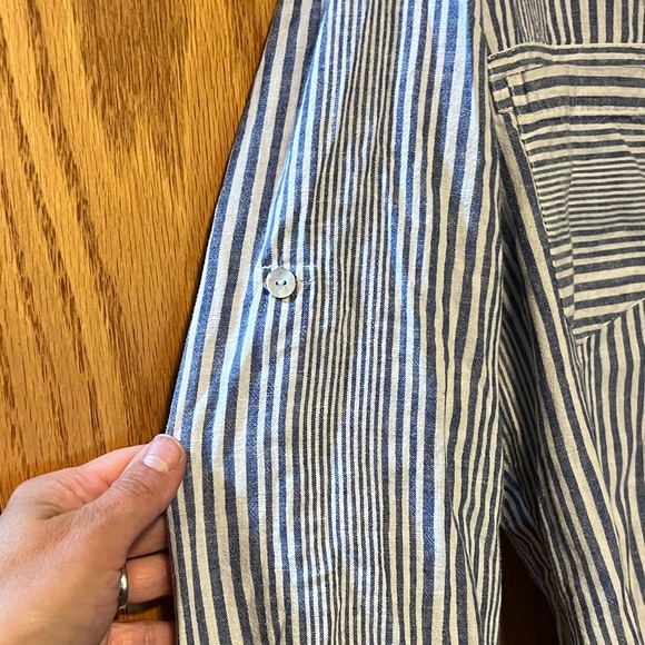 Just Living Navy and White Striped Women's Button Down Shirt - Picture 4 of 12
